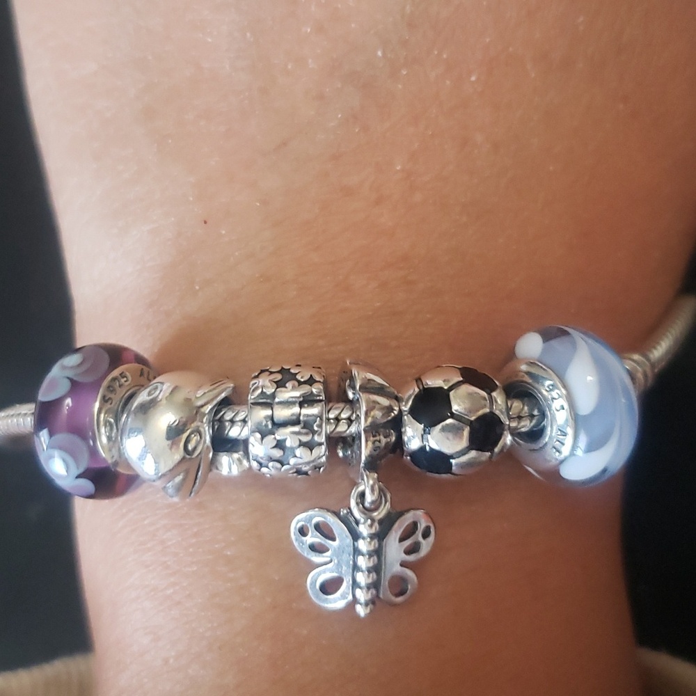 PANDORA BUNDLE BRACELETS CHARMS/TRAVEL PINK CASE